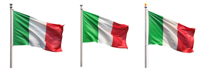 National flag of Italy waving on a flagpole isolated on transparent background