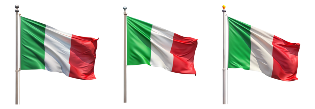 National flag of Italy waving on a flagpole isolated on transparent background