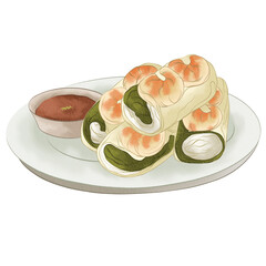 hand drawn illustration of vietnamese food goi cuon, southeast asian food illustration, food illustration