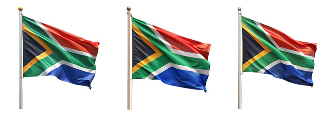 National flag of South-Africa waving on a flagpole isolated on transparent background