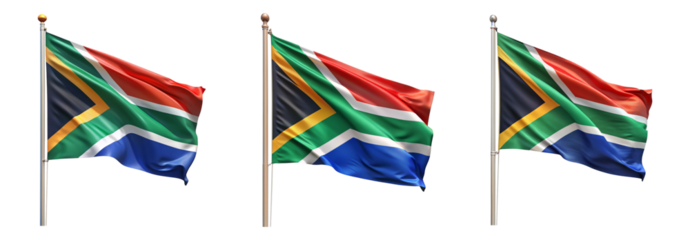 National flag of South-Africa waving on a flagpole isolated on transparent background