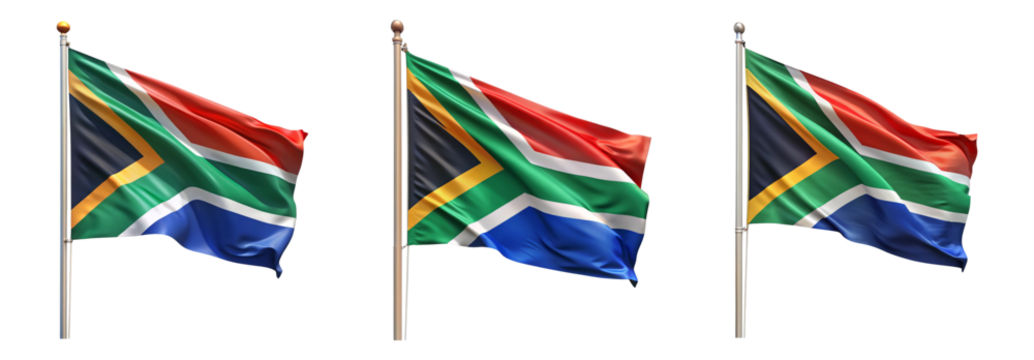 National flag of South-Africa waving on a flagpole isolated on transparent background - Powered by Adobe