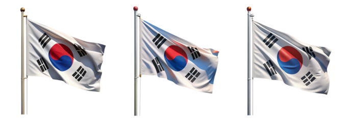 National flag of South-Korea waving on a flagpole isolated on transparent background