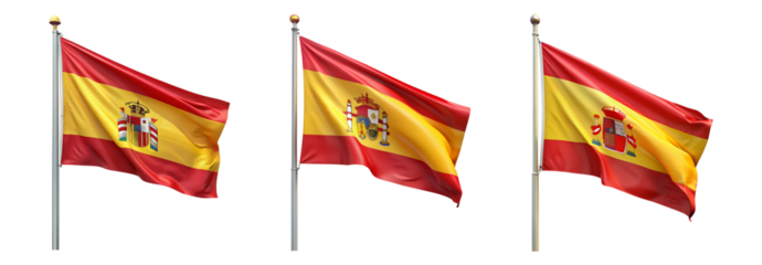 National flag of Spain waving on a flagpole isolated on transparent background