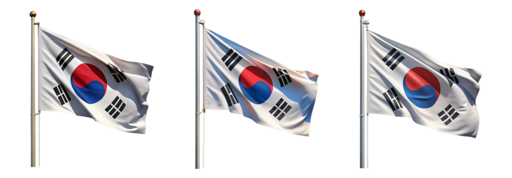 National flag of South-Korea waving on a flagpole isolated on transparent background