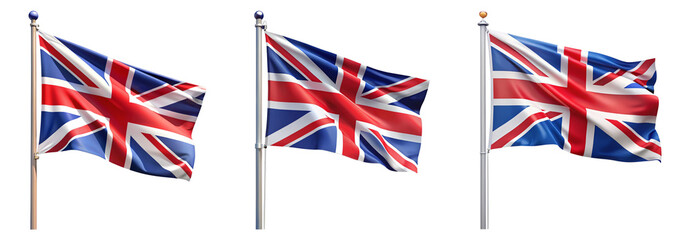 National flag of United-Kingdom waving on a flagpole isolated on transparent background
