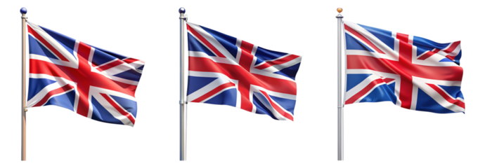 National flag of United-Kingdom waving on a flagpole isolated on transparent background