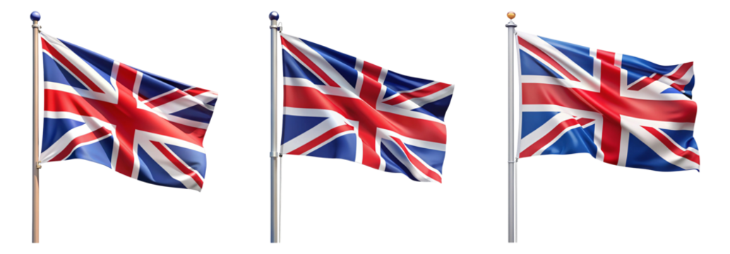 National flag of United-Kingdom waving on a flagpole isolated on transparent background
