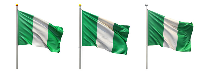 National flag of Nigeria waving on a flagpole isolated on transparent background