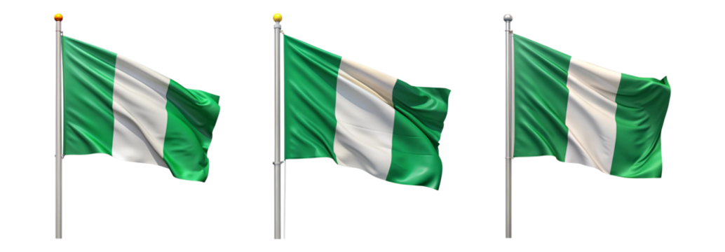 National flag of Nigeria waving on a flagpole isolated on transparent background