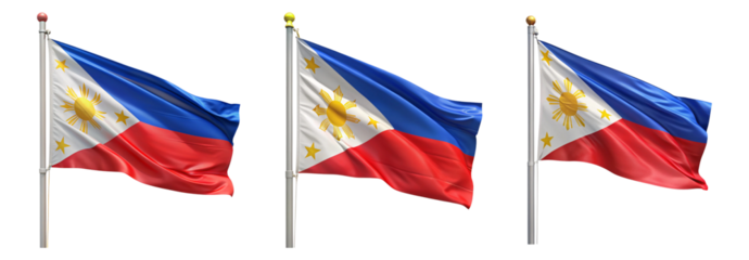 National flag of Philippines waving on a flagpole isolated on transparent background