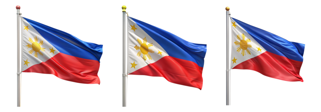 National flag of Philippines waving on a flagpole isolated on transparent background