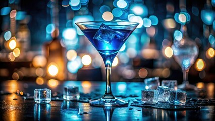 A timeless blue martini glimmers in this vintage cocktail photograph, capturing classic sophistication.