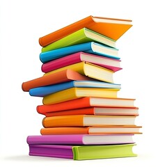 Multicolored book stack forming vibrant literary tower representing academic growth and intellectual curiosity