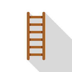 Simple brown wooden ladder casting long shadow, isolated vector illustration