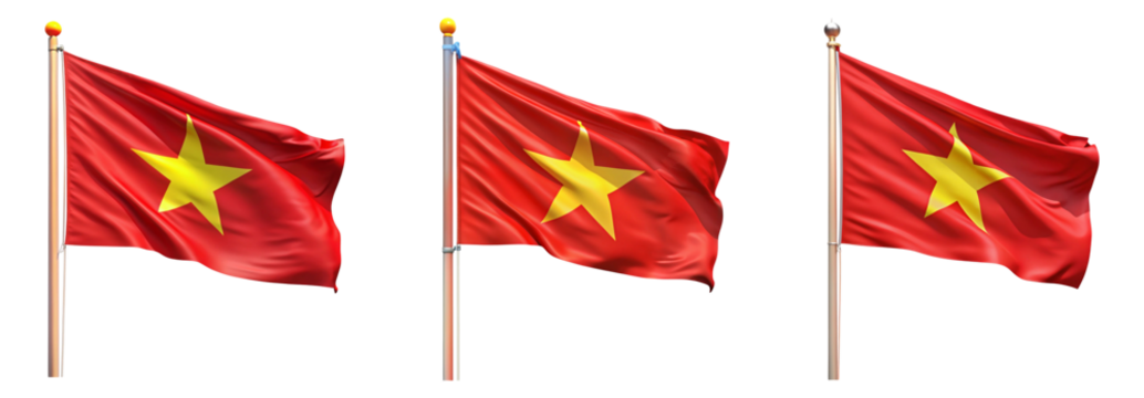 National flag of Vietnam waving on a flagpole isolated on transparent background