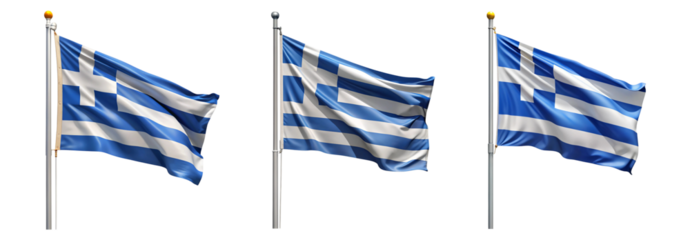 National flag of Greece waving on a flagpole isolated on transparent background