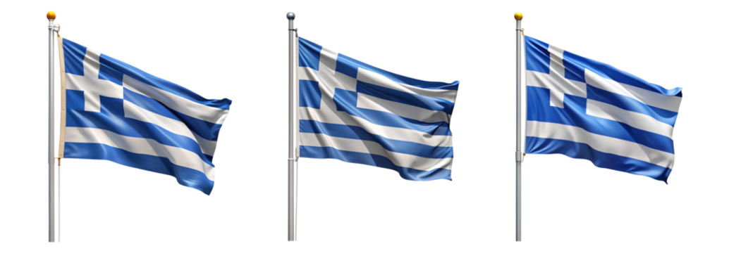 National flag of Greece waving on a flagpole isolated on transparent background