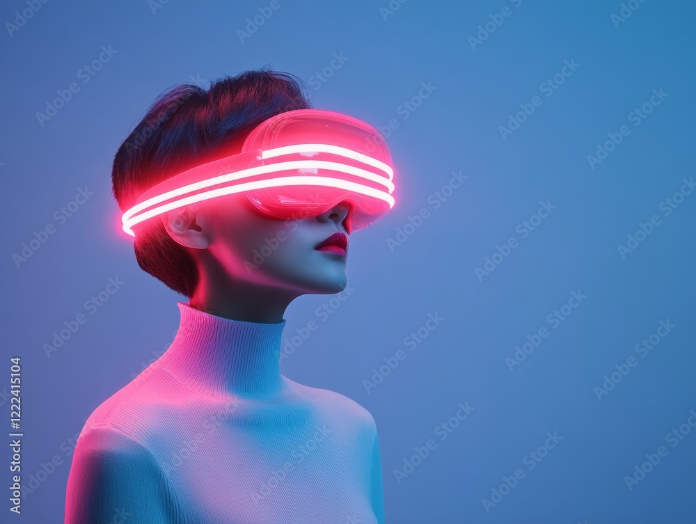 Aufkleber futuristic neon visual experience immersive vr headset with holographic elements for digital innovat