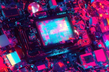 Fototapeta premium A computer chip is shown in a colorful, abstract style