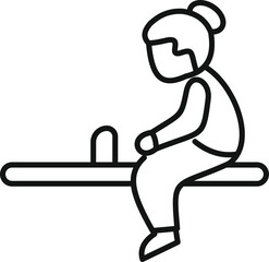 Elderly woman sitting alone on a seesaw, symbolizing the solitude and reflection often associated with retirement