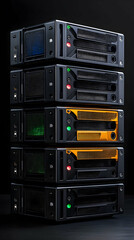 Fototapeta premium Stacked Servers Studio Darkroom Technology