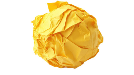 Yellow crumpled paper ball on transparent background