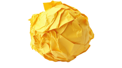 Yellow crumpled paper ball on transparent background