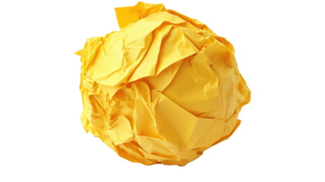 Yellow crumpled paper ball on transparent background - Powered by Adobe