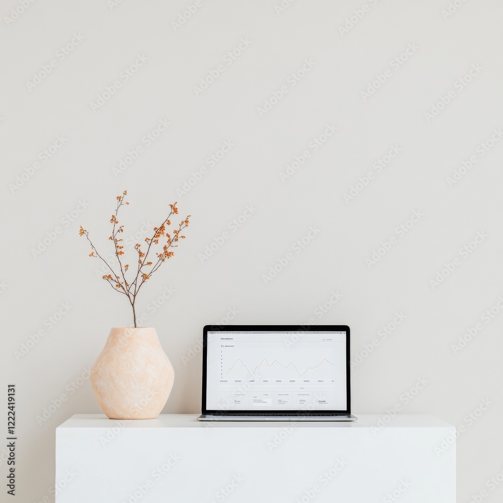 Leinwandbilder minimalist office display sleek laptop on white desk with e-procurement charts - enhancing digital e