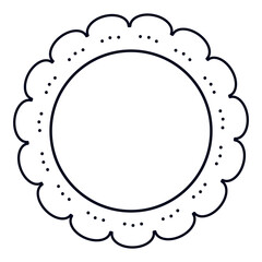 Black and white decorative circular frame with scalloped dotted border isolated on transparent background. Ideal for labels, invitations, or artistic designs.