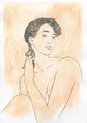 Gordijnen abstract woman portrait. watercolor painting. illustration © Anna Ismagilova