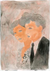 Gordijnen man and woman. watercolor painting. illustration © Anna Ismagilova
