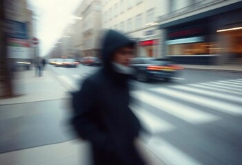 Obraz premium Man on the street. The style is long exposure motion blur to convey movement and flow.