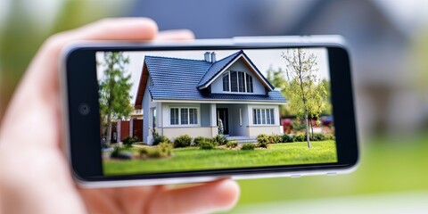 smartphone real estate app with new homes on phone screen 