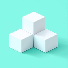 Fototapeta premium Three white cubes on teal background, product display (1)