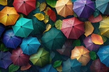 A colorful umbrella scene with many umbrellas of different colors