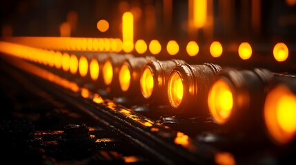 Warm Glowing Lights on Production Line with Industrial Background