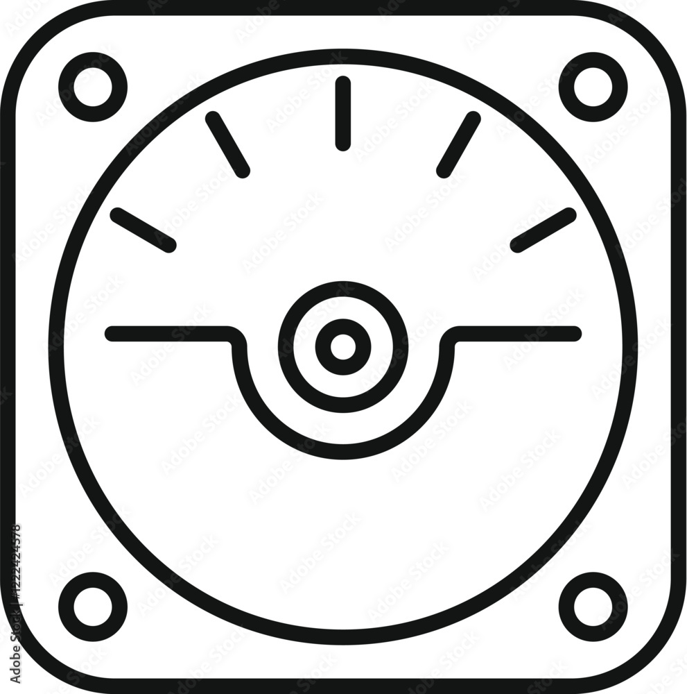 Poster simple outline icon of an analog gauge meter, indicating a specific value on a circular scale