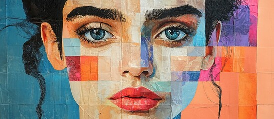 Abstract Colorful Portrait of a Woman with Blue Eyes