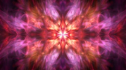 Abstract Pink Orange Fractal Art, Kaleidoscope Design,  Symmetrical Energy Flow, Vivid Colors
