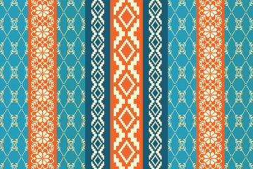 Geometric, seamless,pixel traditional ethnic, thai pattern, fabric pattern for textiles, rugs, wallpaper, clothing, sarong, batik, wrapping, embroidery, print, background, cover, illustration, vector.
