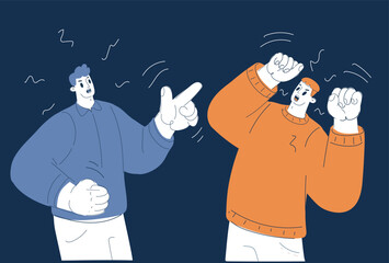 Cartoon vector illustration of two men arguing, a clash of perspectives