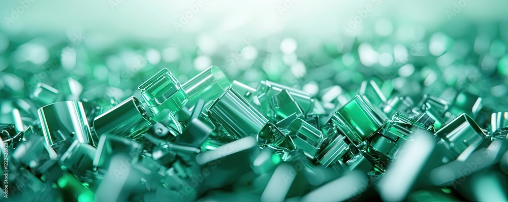 Poster Green technology concept. Close-up view of sparkling green crystals creating an intricate pattern.