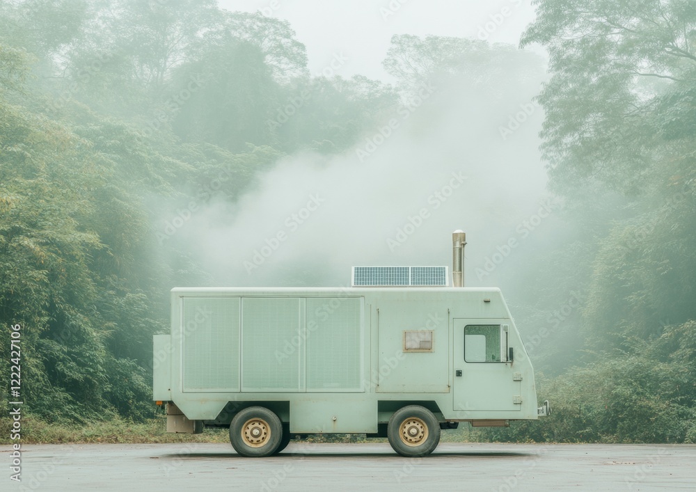 Poster sustainable mobile laboratory solar-powered research van with minimalist matte finish in national pa