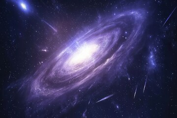 Obraz premium bioluminescent cosmic nebula with swirling galaxies and shooting stars, rendered in ethereal purples and blues against deep space backdrop