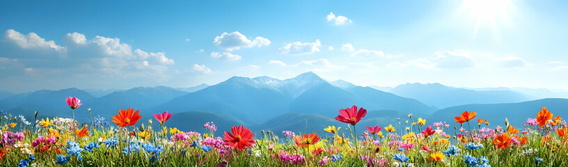 Fototapeta premium Mountain meadow wildflowers sunny day