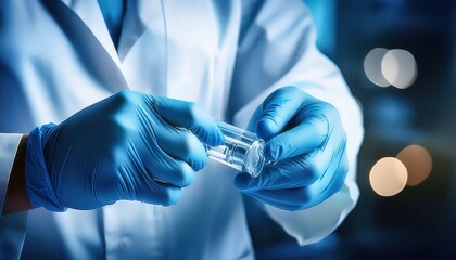 Medical professional prepares syringe for injection with a focus on sterilization and safety protocols in a clinical environment