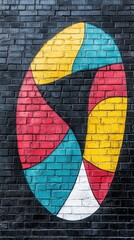 a colorful urban wall, with a blend of abstract shapes and patterns in bright, bold colors