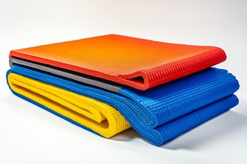 Colorful Exercise Mats Stacked for Fitness and Wellbeing.  Multicolored Foam Mats for Yoga, Pilates, or Other Sports. Durable and Comfortable Exercise Equipment for a Healthy Lifestyle.